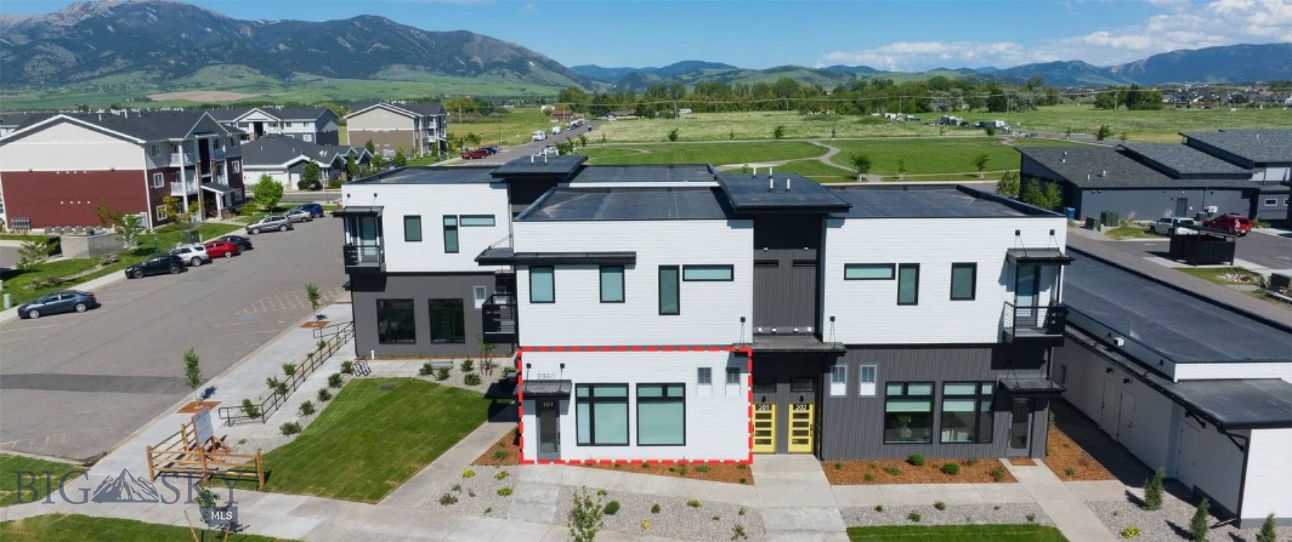 Located in The Flats at Baxter Meadows this newly built office/retail space was completed in March of 2024. The modern space is located on the ground level and is comprised of ±549 square feet and offers concrete flooring, ample natural lighting, one (1) kitchenette, one (1) private bathroom and a mezzanine. Unit #101 is suitable for a wide range of commercial uses such as an executive office, a small satellite office, or a retail user looking to capitalize on the growing population of northwest Bozeman. It’s location provides close access to all of the amenities N 19th Ave has to offer such as restaurants, professional services and shopping centers.