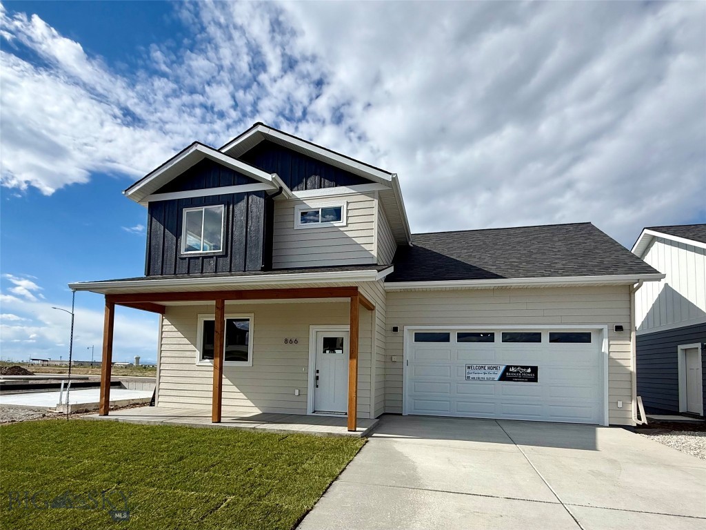 Welcome to Bridger Homes MT—crafted with exceptional attention to detail and designed for modern living. This thoughtfully planned residence offers spacious open-concept living on the main floor with 9ft ceilings, a convenient half bath, and a stunning kitchen featuring a large island, dining area, abundant cabinetry, under-cabinet lighting, and 3cm quartz countertops. Stay connected with fiber optic wiring throughout for ultra-fast internet and seamless streaming. Upstairs, enjoy a dedicated laundry room, four bedrooms, a full bath, and a luxurious primary suite with an ensuite bath featuring a full tile shower, and walk-in closet. This plan offers a 25' deep garage that is fully insulated and painted. The garage includes an 8ft door, extra storage, and a side man-door for easy yard access. Don’t miss this move-in-ready home blending style, function, and convenience! All interior photos are of the same model home that is staged.