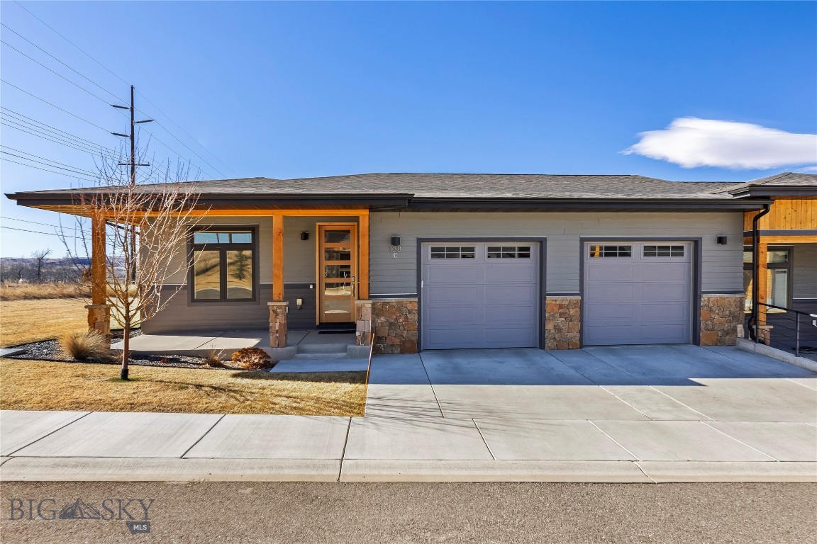 Attractive and appealing! This window-rich, single-level condo is enhanced with an oversized 2-car garage, stunning mountain views and an open concept, patio-style living area. Located within the highly sought after Monforton School District you will enjoy easy access to miles of walking trails and green space.

Enhancing this corner unit are the wide hallways, separate laundry room, breakfast bar, gas fireplace, ample storage and walk-in master bedroom closet. The only shared wall is located within the garage providing quiet and private living. Enjoy the outdoors with a front porch and private rear patio. 

This condo is centrally located between the airport, Big Sky ski area and all that Bozeman has to offer.