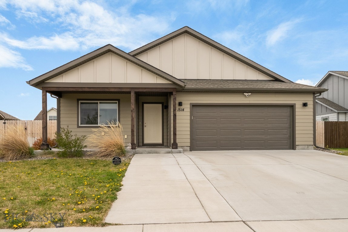 This gorgeous home in Bridger Heights is highly upgraded, lightly lived in and in spectacular condition.  Built in 2021, this beautiful residence has numerous upgrades that were made when built and added by the owners over their ownership over the past 5 years.  Enjoy the spacious 1,700+ sq ft floorplan that features 3 bedrooms, 2 full baths and lives great! Throughout this property, you'll love the numerous upgrades: granite countertops in the kitchen and baths, central AC, fully fenced back yard, water softener, extra wide driveway that accommodates 3 cars wide, sauna, cellular blinds, draperies and much more!  The heart of this home is the open concept living, kitchen, dining area that is huge and entertains well. The kitchen is well appointed with stainless appliances - including a gas range, huge island, spacious pantry and solid wood cabinets. The adjacent living room has plenty of space for large, comfy sofas or sectionals.  Off the main living area you'll love the oversized primary suite with a large walk in closet and spacious en suite bath.  On the opposite side of the property are two additional bedrooms and another full bath.  The layout of this floorplan offers great privacy and separation between the primary suite and two additional beds. From the living/dining areas, the sliding back door takes you out to the covered back patio that is perfect for your backyard BBQs and enjoying the fenced yard with underground sprinklers. When built, the sellers had an additional driveway pad poured to accommodate larger vehicles and/or parking 3 wide in front of the 2 car garage. In the garage, there is also a new sauna that could covey with the sale or removed by the sellers if preferred. 1514 Oakwood is one of the nicest homes in Bridger Heights and the pride of ownership is evident throughout. This location is convenient to schools and shopping, near the park and just a few minutes to downtown Belgrade. Contact me or your favorite agent for a showing today!