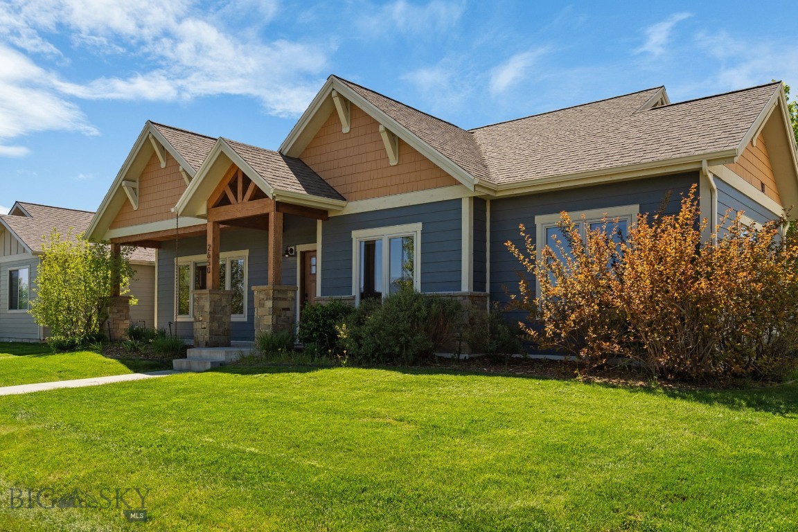 Welcome to 2650 W Graf Street, a beautifully maintained single-level home in one of Bozeman’s most desirable locations. Built in 2014, this thoughtfully designed 3-bedroom, 2-bathroom residence offers 1,741 square feet of comfortable, modern living with a highly functional open-concept layout. The inviting exterior features warm wood accents, charming stonework, and a covered front porch—perfect for enjoying Montana evenings. Inside, the home opens to a bright and spacious living area with vaulted ceilings, large windows, and a cozy gas fireplace that creates a welcoming focal point. The seamless flow into the kitchen and dining area makes this home ideal for both everyday living and entertaining. The kitchen is well-appointed with stainless steel appliances, rich cabinetry, ample counter space, and a center island for gathering. The primary suite offers a private retreat with a beautifully finished en-suite bathroom, including a tiled walk-in shower. Two additional bedrooms provide flexibility for guests, a home office, or hobbies. Additional highlights include a 2-car garage, quality finishes throughout, and a layout designed for easy, single-level living. Outside, the yard offers space to relax, garden, or enjoy the surrounding neighborhood. Located just minutes from downtown Bozeman, Montana State University, and extensive trail systems, this home combines convenience with access to the outdoor lifestyle Bozeman is known for. A perfect blend of comfort, style, and location.
