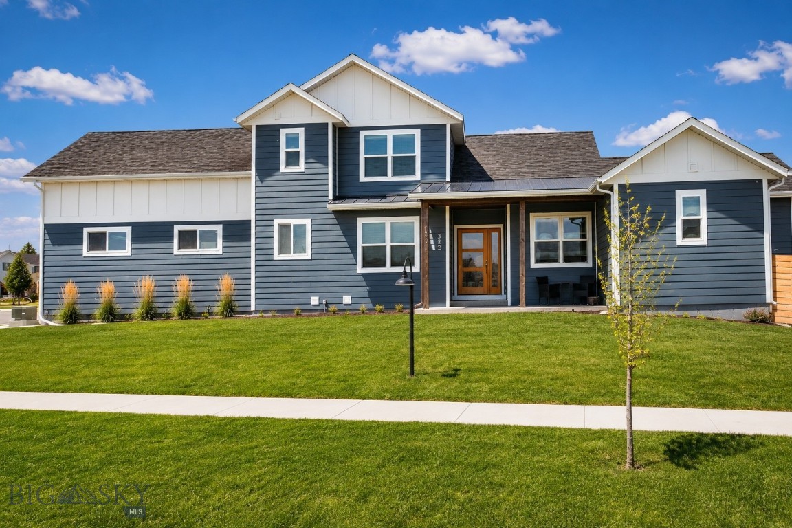 Wake up to breathtaking mountain views in one of Bozeman's most sought-after neighborhoods. Thoughtfully designed with modern Montana style and an incredibly functional floor plan, this exceptional home offers the perfect blend of luxury, comfort, and everyday livability.

Step inside to soaring ceilings, abundant natural light, and an inviting open-concept living space centered around a cozy gas fireplace. The chef's kitchen is designed for gathering, featuring a large quartz island, stainless steel appliances, a walk-in pantry, and seamless flow into the dining and living areas—perfect for entertaining or enjoying quiet evenings at home.

The spacious main-level primary suite provides a peaceful retreat with beautiful views, a spa-inspired bathroom, dual vanities, and a generous walk-in closet. A second bedroom, full bathroom, laundry room, and mudroom complete the thoughtfully designed main floor, offering the convenience of true main-level living.

Upstairs, you'll find an expansive bonus room, an additional full bathroom, and two versatile bedrooms—ideal for guests, a home office, fitness room, playroom, or media space. Whether your needs are growing or changing, this flexible layout adapts with you.

Outside, enjoy a beautifully landscaped, fully fenced backyard with a covered patio and stunning mountain views that create the perfect backdrop for morning coffee, summer barbecues, or relaxing Montana evenings. The welcoming front porch and striking modern farmhouse exterior provide exceptional curb appeal from the moment you arrive.

Located in the highly desirable Talon neighborhood, you'll enjoy close proximity to Gallatin High School, parks, trails, and everything Bozeman has to offer, while still enjoying the peace and beauty of one of the area's premier communities.

This is more than just a home—it's a place to gather, entertain, and experience the Montana lifestyle at its finest. Schedule your private showing today and discover why 382 Talon Way is truly one of Bozeman's standout homes.