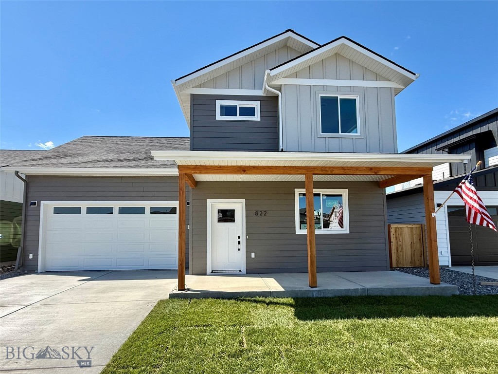 Welcome to Bridger Homes MT—crafted with exceptional attention to detail and designed for modern living. This thoughtfully planned residence offers spacious open-concept living on the main floor with 9ft ceilings, a convenient half bath, and a stunning kitchen featuring a large island, dining area, abundant cabinetry, under-cabinet lighting, and 3cm quartz countertops. Stay connected with fiber optic wiring throughout for ultra-fast internet and seamless streaming. Upstairs, enjoy a dedicated laundry room, four bedrooms, a full bath, and a luxurious primary suite with an ensuite bath featuring a full tile shower, and walk-in closet. This plan offers a 25' deep garage that is fully insulated and painted. The garage includes an 8ft door, extra storage, and a side man-door for easy yard access. Don’t miss this move-in-ready home blending style, function, and convenience! All interior photos are of the same model home that is staged.