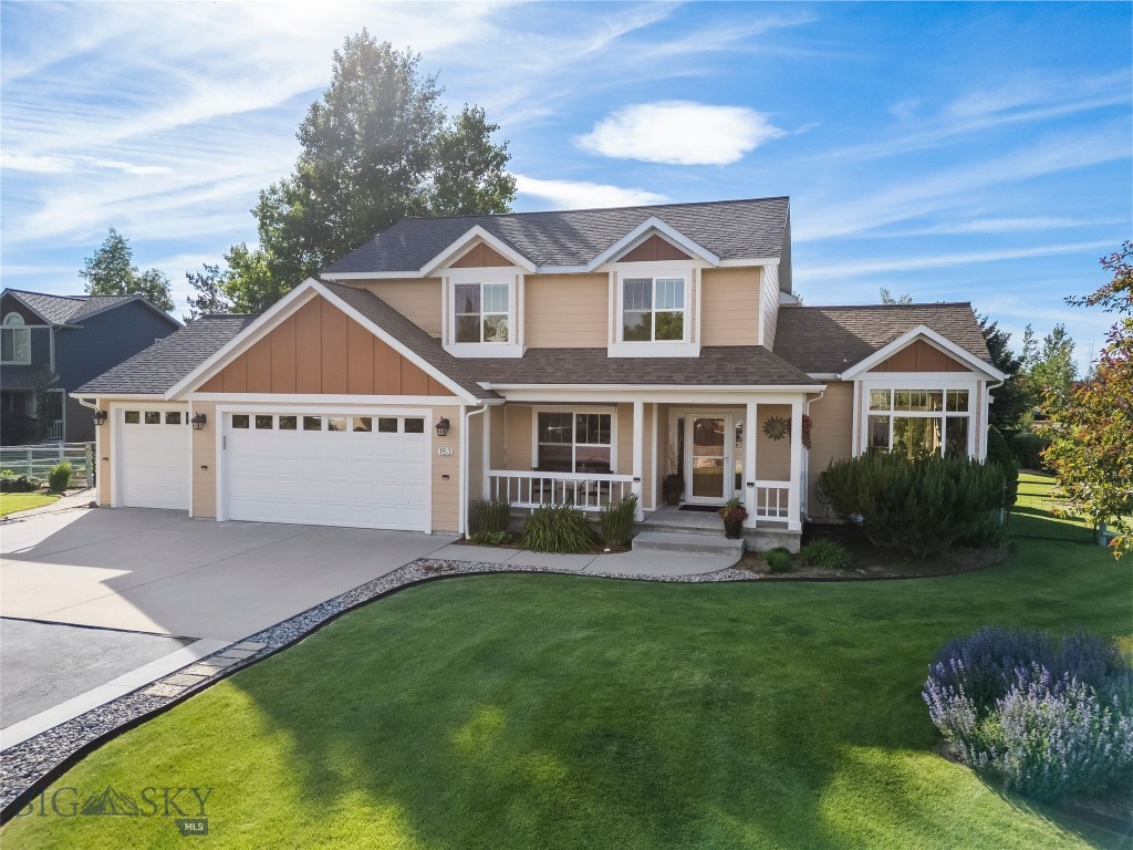 Rare half-acre retreat on a quiet Valley Grove cul-de-sac, backing to open space with a creek and walking trail. This updated two-story 4BD/2.5BA home blends privacy, space, and a location within minutes of Bozeman and recreational access. The kitchen features quartz counters, cherry cabinets, tile backsplash, stainless appliances, induction cooktop, and wall oven. Living areas showcase soaring ceilings, abundant light, a slate-surround gas fireplace, and refinished hardwood. The primary suite offers a walk-in closet, double vanity, tiled shower, and water closet; three more bedrooms share a full bath. Outside enjoy a covered patio, private fenced yard with mature trees, fire-pit area, stone paths, raised garden beds, and an 8x12 greenhouse. Oversized 3-car garage plus a 18x40 shop with 220V power and loft. Community amenities include Bridger views, trails, pond, pavilion, volleyball, skating rink, and park. A truly hard-to-find property.