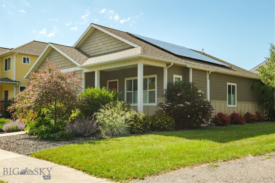 Lock up and leave. This home was built for people who have better things to do.

Single-level 3 bed/2 bath in Oak Meadows with fully paid-off solar panels, central AC, a gas fireplace, and essentially nothing on the to-do list. The kind of home you can walk away from and come back to without a single regret. The front yard is a gravel and native planting situation that largely takes care of itself. Established perennials, flowering shrubs, and ornamental trees that look intentional without demanding your weekends, and underground sprinklers keep the bushes watered without you lifting a finger. The solar panels produce 625 KWH/Month on average, meaning your energy bill is genuinely low. Everything in this home is in good shape and move-in ready.

Two-car garage plus two driveway spots, and street parking is never an issue. The home is right next to the walking trail, giving you meaningful separation from your neighbors. The HOA maintains the grass alongside the walking trail, so your only job is enjoying the covered front porch. There's a playground and green space a thirty second walk away.

One minute drive to Walmart, three minutes to I-90, five minutes to downtown Bozeman. This is the one for frequent travelers, remote workers, second-home buyers, or anyone done with yard work.