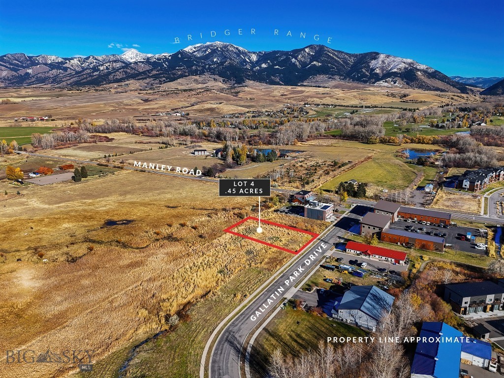 Lot 3 in Gallatin Park is one of three contiguous parcels available on the north end of the development, offering unobstructed views of the Bridger Mountains. Zoned M-1 (light manufacturing), the property allows for a range of commercial and light industrial uses consistent with the area’s mix of live/work condos, warehouses, and operating businesses. The site offers direct access off Manley Road and is positioned within an established commercial corridor. Conceptual plans for a live/work condo building spanning all three lots are available upon request.