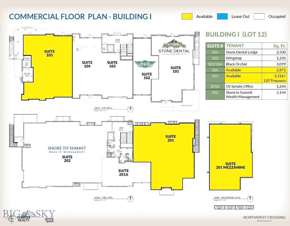 Suite 105 at Northwest Crossing’s Building I offers 2,871 SF of Class A commercial space within one of Bozeman’s premier mixed-use developments. The space features modern finishes, an efficient layout, and strong natural light. Ideal for retail, office, medical, or service users. Located near Chipotle, Gallatin High School, and the Bozeman Sports Park, the property benefits from consistent daily traffic and strong surrounding demand drivers.

Northwest Crossing is a rapidly growing master-planned community with over 1,000 planned residential units creating a built-in customer base. The development continues to demonstrate strong momentum with high leasing velocity in NWX apartments and robust sales from Williams Homes, further reinforcing long-term viability and sustained commercial demand.