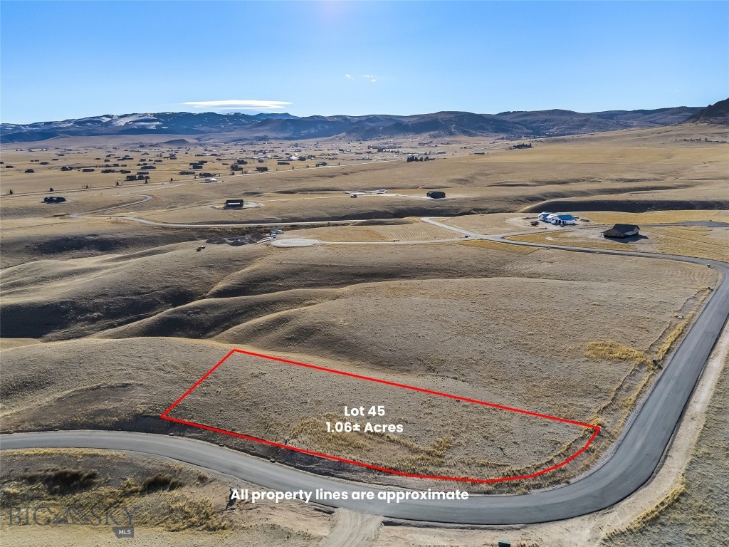 Lot 45 offers 1.06± acres within a thoughtfully planned 55-lot community, with parcels ranging from approximately 1 to 2 acres. The subdivision spans 165± acres total, providing generous open space and excellent opportunities to enjoy local wildlife. Paved roads are in place, with mailboxes, power, and fiber optic service to each lot. Located approximately three miles from downtown Ennis, this property offers sweeping views in all directions and convenient access to town amenities. Wells throughout the subdivision range from approximately 200 to 350 feet in depth, producing 12 to 60± GPM. The licensed Montana listing agent is a member of the selling entity & can only represent the seller.