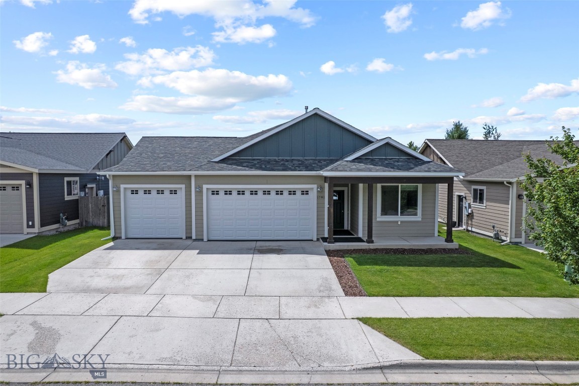 Come home to a centrally located and inviting single-level home near the Regional Park in Bozeman. An open, airy great room anchors the plan with a vaulted ceiling, generous windows, and a stacked-stone gas fireplace—perfect for relaxed gatherings. The kitchen blends function and style with an eat-in bar, ample counter space, and pantry, keeping prep seamless and clutter tucked away. A private primary suite offers a spacious walk-in closet and an ensuite bath with tiled shower, while two additional bedrooms and a full bath sit thoughtfully apart for guests, office, or hobbies. Step outside to a partially-fenced backyard with room to play, garden, or add an outdoor kitchen—your backdrop for summer evenings under big Montana skies. And who doesn