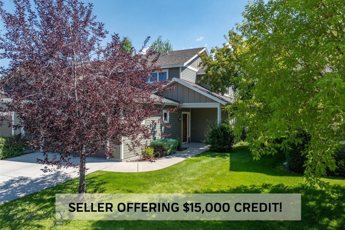 SELLER OFFERING $15K CREDIT for remodel, down payment assistance or interest buy-down credit! See renderings to see what $15K could potentially do! This well-appointed 3-bedroom, 2.5-bath condo offers quality craftsmanship and a fantastic location in one of Bozeman’s most desirable neighborhoods. BRAND NEW LG APPLIANCE PACKAGE! Built by respected local builder Ken LeClair, this two-level home features generous living spaces, main level primary bedroom suite, 2 more bedrooms & bonus area upstairs, and thoughtful details throughout. Wood trim accents, granite tile counters, and newer engineered plank flooring in the living areas. The living room is centered around a cozy gas fireplace and nine-foot ceilings add to the home’s bright, open feel. A partially fenced back patio and covered front patio is perfect to enjoy the outdoors, surrounded by great mature landscaping beautifully maintained by the HOA. The attached two-car garage and private off-street parking provides convenience, while the neighborhood offers ample green space, walking trails, sidewalks, and easy access to parks. The Ridge Fitness Center, shopping, restaurants, and schools are all within minutes. This is the perfect blend of comfort, quality, and location in the heart of Bozeman. HOA covers water, sewer, garbage, exterior insurance and maintenance, and lawn care. **Photos with furniture are digitally staged.