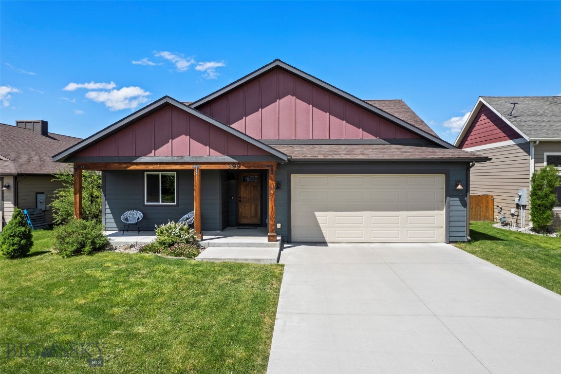 Welcome to 399 Ramshorn Peak Lane, a beautifully maintained one-owner home in Bozeman's sought-after Falcon Hollow subdivision. This single-level ranch-style home offers an open-concept floor plan with high ceilings, creating a bright and inviting space for everyday living and entertaining.
The spacious kitchen features expansive granite countertops that flows seamlessly into the dining and living areas. A practical mudroom helps keep daily life organized, while the oversized two-car garage offers extra storage and shelving for outdoor gear and equipment. A new heating system was installed in 2025 for added comfort and efficiency.
Step outside to enjoy the fenced backyard with a patio, garden bed, mature trees, and beautiful views of the Bridger Mountains. The welcoming front patio, attractive hardscape, and south-facing driveway add curb appeal and year-round convenience.
Ideally located near parks, hiking trails, Meadowlark Elementary School, and downtown Bozeman, this move-in-ready home combines comfort, functionality, and an exceptional location.