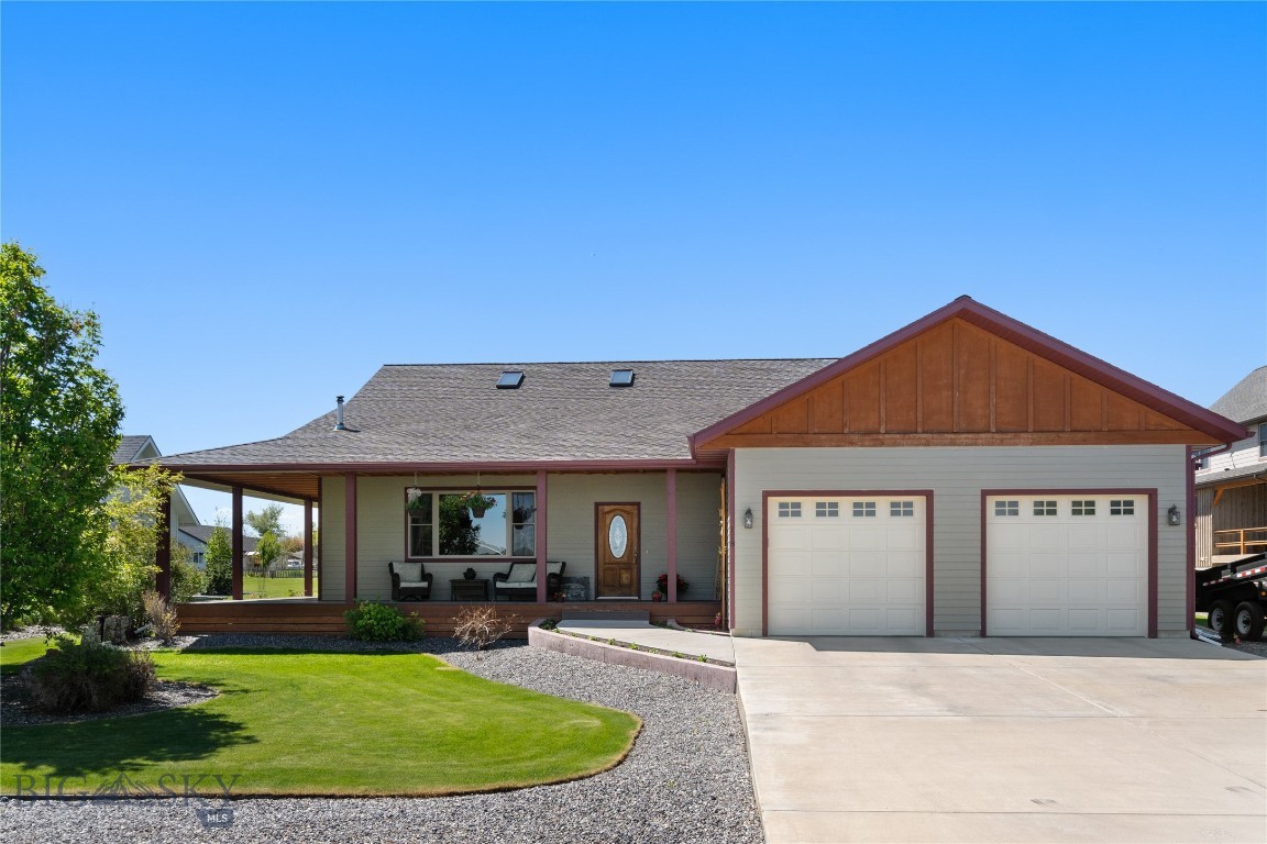 This single level home with a newly finished basement on half acre in Churchill North Subdivision offers so much charm! Encompassing over 3,800 square feet, the 4 bed/3.5 bath home has an expansive and functional open concept floor plan. The main level is flooded with natural light. The beautiful kitchen is equipped with stainless steel appliances, solid surface countertops, and a prep sink. The main level also includes a primary bedroom with en-suite, two additional bedrooms, full and half baths, dining area and living room, and a large laundry room with tons of storage. The fully finished downstairs boasts an additional oversized bedroom, full bathroom, and huge family room perfect for entertaining. Additional upgrades include central vac, air conditioning, hardwood flooring and underground sprinklers. The curb appeal abounds with a covered wraparound Trex porch, picturesque landscaping, mature trees and huge garden area. Enjoy the sunsets and stars from your hot tub, which conveys. There is a two-car attached garage and additional parking for your RV/boat/toys. The possibilities are endless, all located in a rural, welcoming neighborhood with mountain and farmland views. Spacious yard with fully watered garden ready for a bountiful harvest! Convenient access within the Manhattan School District and located a short 15 miles from Bozeman, 10 miles from the Bozeman airport and 50 miles to Big Sky.