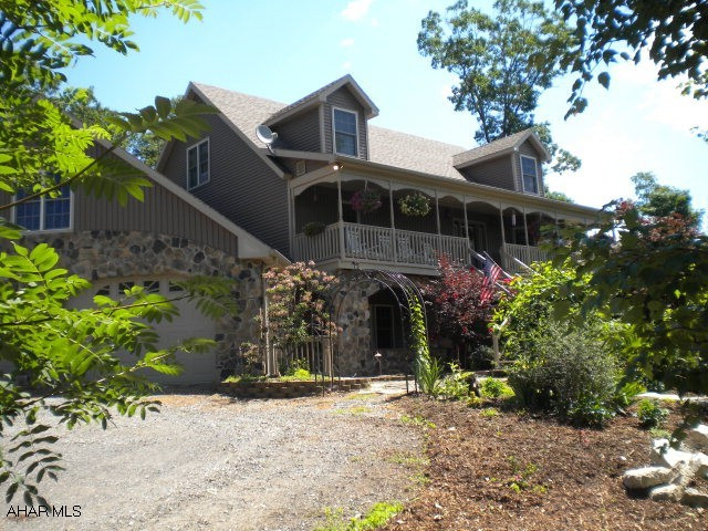 Exceptional home & view on 46 aces w/ orchard & pond.  Heated floors, central vac, vaulted ceiling, 6 zone radiant heat and electric heat pump, skylight, security system, 1st floor master suite w/ jacuzzi tub, finished lower level, pool and 804 sq. ft. unfinished area for possible mother-in-law suite or office.  Approx 36 acres in clean & green - 10 acres around house is not - current gas lease good thru Jan. 16, 2012.  Income from trailer rental 450/month & lot rent @ 250/month.