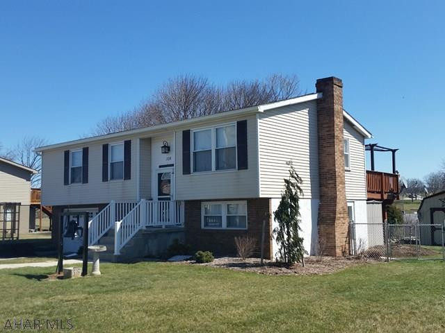 Beautiful 3-bedroom, 1.5 bath bi level with finished basement, modern kitchen, lovely back deck and fenced yard. Oil forced air heat and pellet stove in family room and central air. Fish not included in sale.  J-381