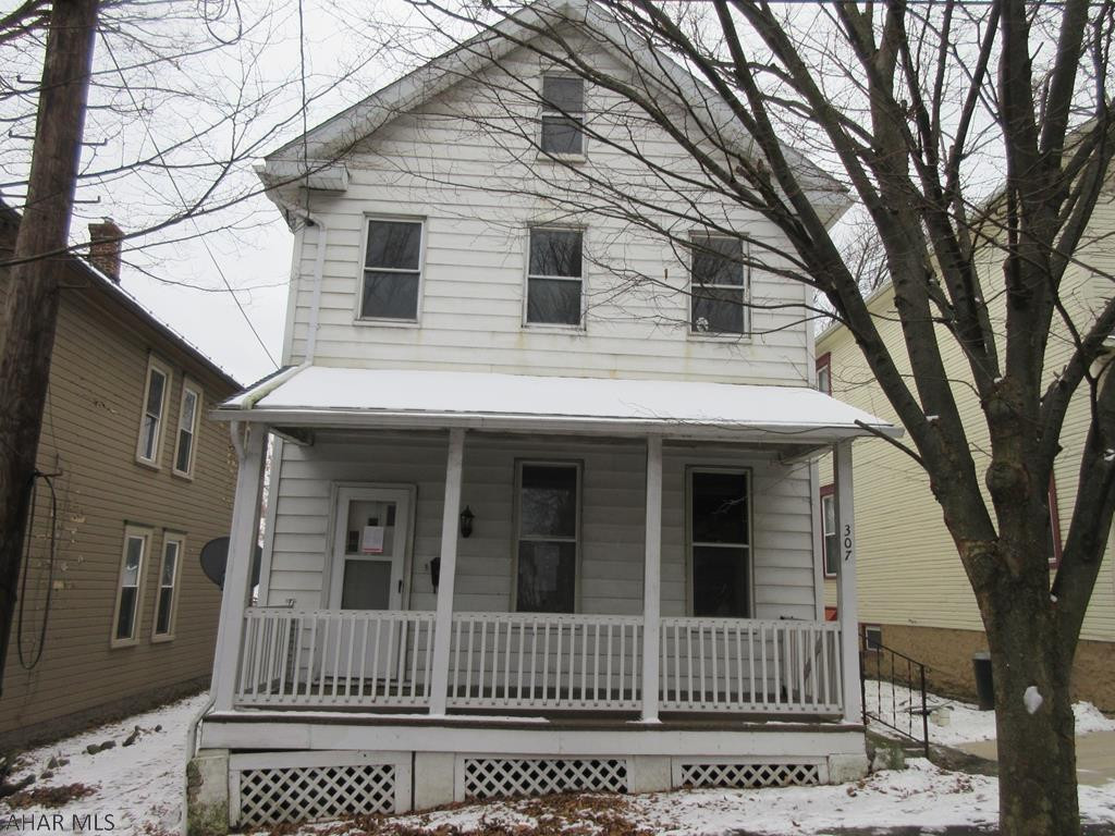 Hollidaysburg Borough 2 story home located only one block from downtown "Diamond" area conveniences. Large eat-in oak kitchen, formal living room, dining room and 1/2 bath all on first floor. 3 decent sized bedrooms upstairs plus attic storage with walk-up stairs. Modern bath, 100 amp breakers and nice fenced back yard. Needs work, but loads of possibilties. Property sold AS-IS. Seller will make no repairs. Offers must be submitted through HUD approved broker. Buyer pays both transfer taxes. Equal Housing Opportunity.