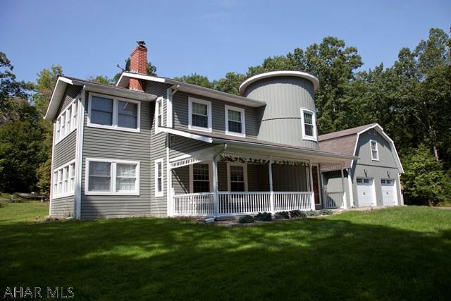Beautiful 2 story Dutch Colonial Farmhouse with a 2 car garage built in 1986 situated on 10 acres of wooded property at the end of a private lane. Includes 2 storage sheds. The house  had new windows and vinyl siding installed in 2015 as well as an updated kitchen and first floor bathroom. There are sunrooms located off of the first and second floors. A new outdoor patio with integral fire pit was added in 2015.