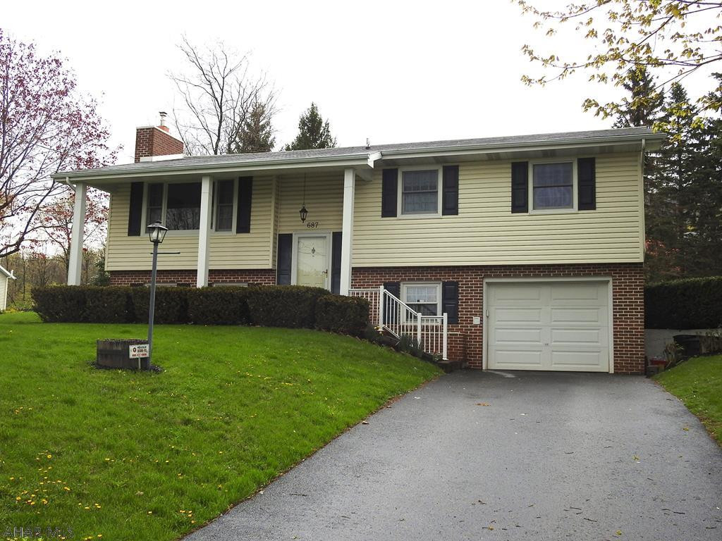 This move-in ready home sits on a quiet cul-de-sac next to Mountainside Park with an amazing view of Beaver Stadium!  Features include updated kitchen with corian counters, new refrigerator and microwave, hardwood floor in dining room with sliders to rear deck.  Great outdoor/entertaining space!  Living room with propane fireplace, nice spacious main bath with double sinks, and 3 bedrooms complete the main level.  Lower level boasts newly remodeled rec room with recessed lighting, mudroom with plenty of storage, and laundry-3/4 bath combo.  Perfect quiet location for you to enjoy the nearby trails and spectacular views.  Don't wait...it won't last long!