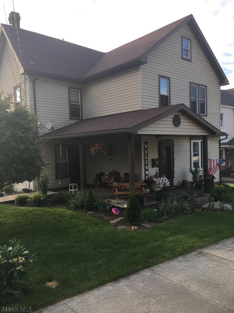 This 2 story home features a flat yard with a fire pit and lovely landscaping.  The main level offers a full bath and a spacious living room and den.  The second floor boasts 3 recently remodeled bedrooms and a full bath that has been completely renovated.  Sellers are leaving behind plenty of firewood to supplement heating costs. Off street parking. Great starter home!