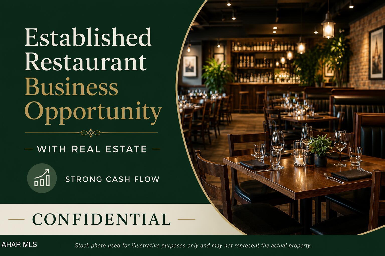 Confidential business opportunity! Established, profitable restaurant with real estate included. Strong cash flow, loyal customer base, and a proven operating history. Information available to qualified buyers upon execution of a confidentiality agreement.