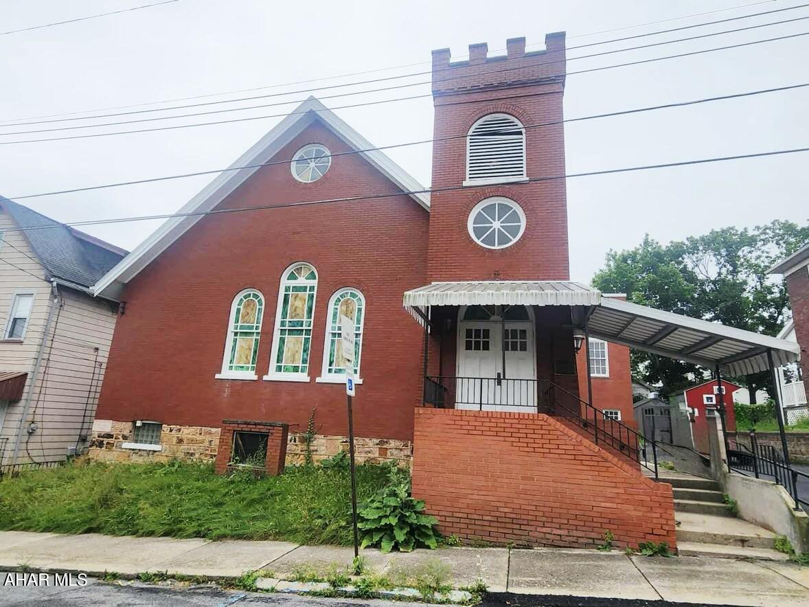 Discover a unique opportunity to own a piece of Hollidaysburg history! This spacious 4,900 sq ft church, located in the borough's historic district, awaits your vision and restoration expertise. The building provides ample space for a variety of potential uses. Ideal for redevelopment into a unique space, community center, or creative business venue. This property is in need of significant remodeling and repairs. Bring your contractor and imagination to unlock the full potential of this historic gem. Property is being sold in as is condition. Please contact listing agent to schedule your showing today.