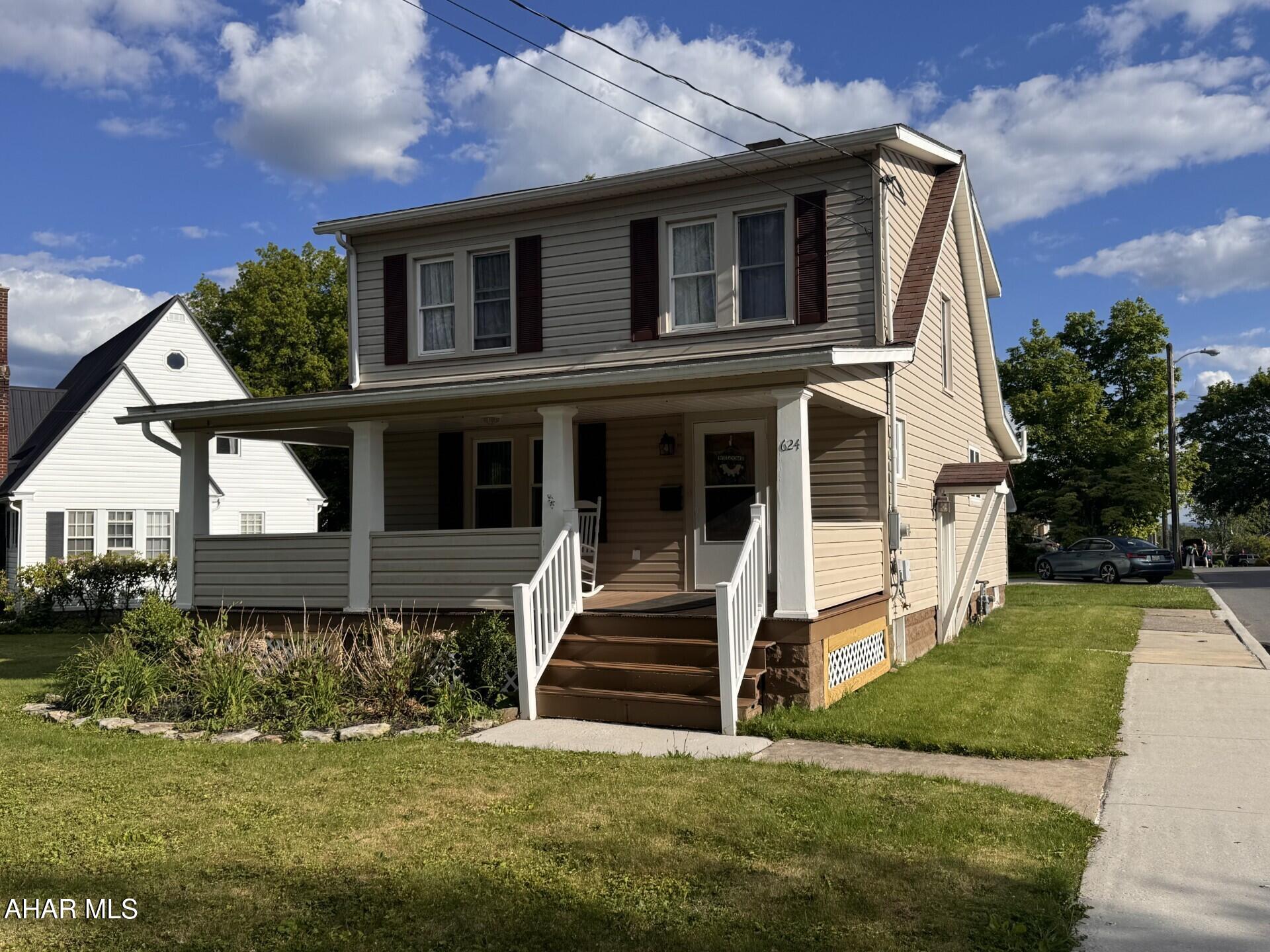 Remodeled vinyl sided 3 bedroom home on level corner lot. Spacious eat-in kitchen with all appliances included. radiant heat in kitchen floor with gas, hot water heat thru-out. Large front porch & 2 car detached garage.