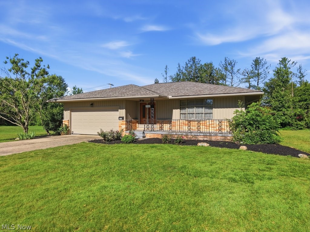 Nestled on a picturesque half-acre lot in one of Solon's most desirable neighborhoods, this 3 bedroom, 1½ bath ranch offers the perfect blend of space, comfort, and opportunity. When you tour this home, your mind will be racing with remodeling and design ideas from your Pinterest Board the moment you arrive. You will love the layout of this home, starting with the combination of the living room and dining room that flows to the generously sized eat-in kitchen with plenty of cabinets, counter space, and appliances. Three comfortable bedrooms provide plenty of flexibility for family, guests, or a home office. You will appreciate the light-filled sunroom, a great retreat to enjoy your morning coffee, unwind with a good book, or expand your entertaining space year-round. The lower level opens the door to endless possibilities. Talk about expanding your living space?  The finished basement, with abundant storage, offers plenty of room to create a media room, fitness studio, workshop, or whatever suits your lifestyle. The laundry area completes the lower level. The extra large lot on the  side of the house offers plenty of green space for your fur babies and summer fun in the sun. June 2026, new siding, roof and AC unit. This home presents an exceptional opportunity to create the home you've always envisioned. The Solon School District is #3 in OHIO, and #1 Best Public High School in Cleveland. Great restaurants, beautiful parks, state of the art community center including aquatics, fitness, and designated Senior Center. A quick commute to Cleveland, the theater district, Pinecrest, Cleveland Clinic and University Hospitals. Everyone has a story...begin yours here.