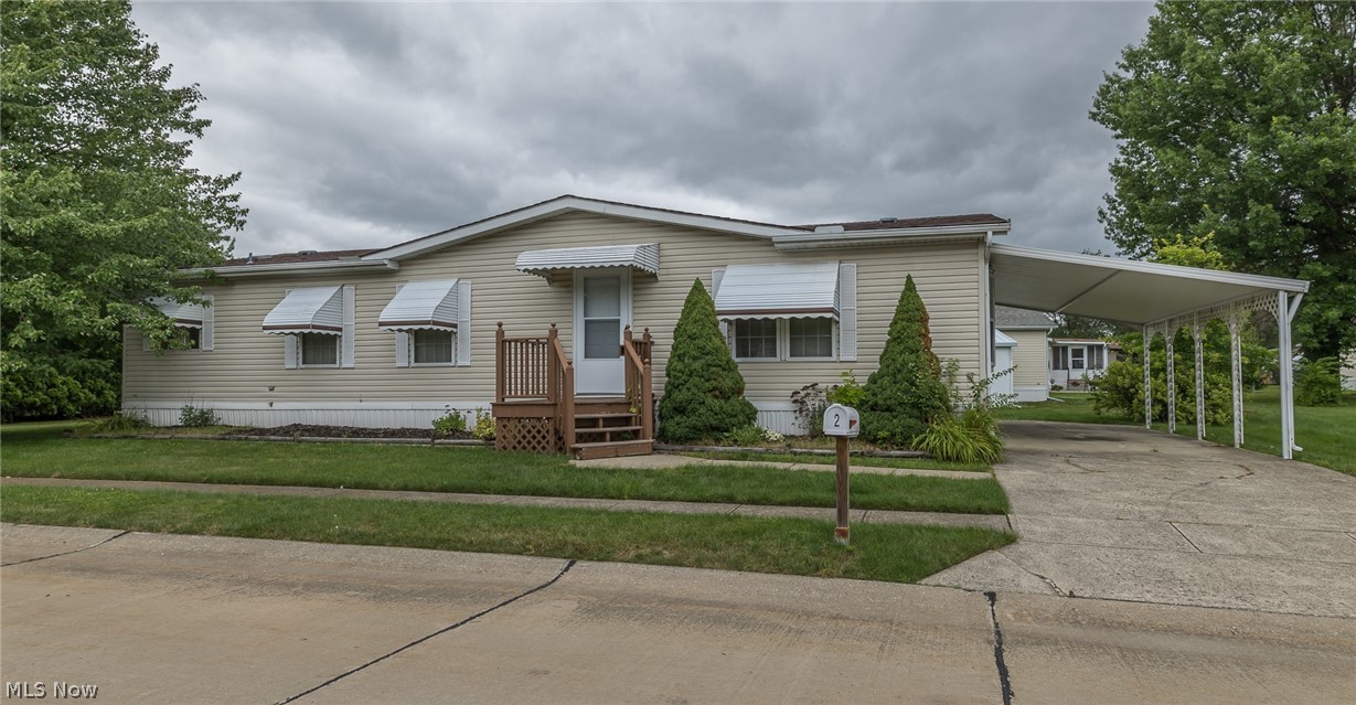 COLUMBIA PARK IS A 55 AND OLDER CONCEPT OF LIVING and is Ohio's Premiere Adult Land Lease Community! Amenities include: Gatehouse managed entrance! On site Shopping Plaza! On site Management! Walking Path/Dog Walking Path! Shuffleboard! Bocce Ball! Library! Crafts, Social Hall with daily scheduled activities! This 1992 Schult Manufactured Home offers 2 Bedrooms, 2 Baths, Formal Living and Dining Rooms.  You have 1456 sqft. or measuring (52 x 28).  The front porch has been rebuilt, and the front door plus storm door have been replaced.  The dishwasher is only one year old and the washer was replaced in 2021.   This home is laid out a little differently than most.  You actually have two carports so to speak one measuring 28 x 13 and the other 24 x 10.  When pulling into your driveway, you do not see your patio partner, it is tucked away in the back and the back patio offers some privacy from the street.  Why not schedule your personal viewing today !!!!!