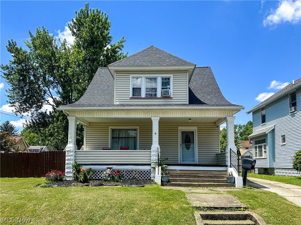 This spacious two-story home sits on an oversized lot on a quiet street, conveniently located near Niles Middle School, downtown, and shopping. The large covered front porch greets you before you step inside to a welcoming vaulted entryway. The main level features a formal living room, formal dining room with a bay window, and a spacious eat-in kitchen with bar seating and room for a dining table. Abundant cabinet and counter space make meal preparation a breeze. The second floor offers three comfortable bedrooms and a full bath. The full basement has laundry facilities and storage space. Rich in character, this home showcases beautiful original woodwork and charming built-in details throughout. Outside, enjoy the fenced backyard on a generous 0.25-acre lot, plus a large three-car detached garage. With plenty of space both inside and out, this home offers endless possibilities.