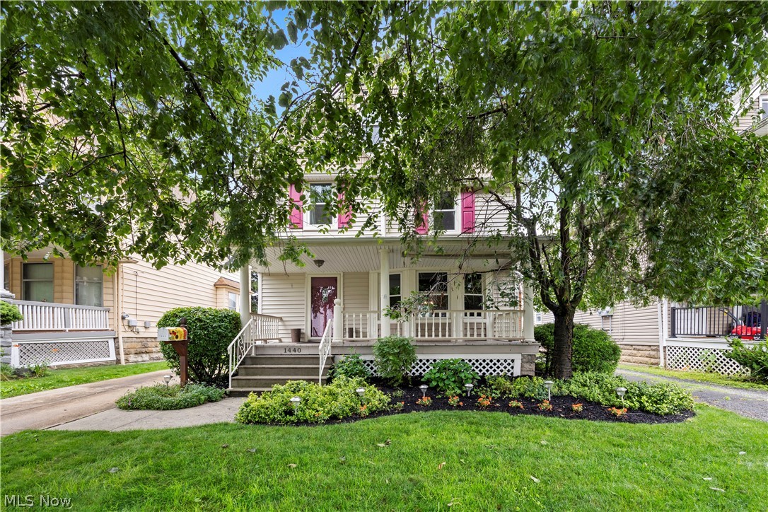 Welcome home to this well-maintained 4-bedroom, 1.5-bath Colonial in the heart of highly sought-after Lakewood, just steps away from the restaurants, shops, parks, and vibrant neighborhood amenities that make this community so desirable.

Relax on the inviting covered front porch before stepping inside to discover freshly painted interiors, beautiful natural woodwork, and a thoughtfully designed floor plan. The spacious living room features a charming bay window overlooking the front porch and a wood-burning fireplace currently being used with an electric insert. The homes updated windows carry their own lifetime limited transferrable warranty. The large dining room provides the perfect setting for gatherings and everyday living.

The kitchen includes all appliances and features granite overlay countertops and a recycled glass tile backsplash. Upstairs, you'll find four bedrooms and an updated full bath with a granite countertop. One bedroom currently serves as a professionally designed Closet Factory custom closet, offering exceptional storage and organization while remaining flexible for use as a bedroom, home office, or hobby space.

The lower level provides additional living and entertaining space with attractive, durable Nature Stone flooring and a transferable Ohio State Waterproofing warranty with a modest annual fee of $75.

Outdoor living is equally impressive with a fully fenced vinyl backyard, expansive Trex deck, large paver patio, and oversized 2-car garage with additional overhead storage.

For added peace of mind, the sellers are including a one-year home warranty. Combining timeless character, exceptional outdoor living, and an unbeatable walkable location, this Lakewood gem is ready for its next owner.