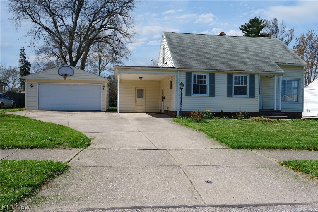 Welcome to 14907 Montrose Ave. Located blocks from I90. Pulling up to the property, you will notice plenty of parking, a carport overhang, and perfect for the basketball hoop on the newer two-car garage—new concrete slab for the garage and all drywalled and insulated. There is plenty of storage in the garage attic, along with storage or a workshop in front of the home. Entering the property through the front door is an inviting family room leading to the dining area with new light fixtures. Updated kitchen, new granite county tops, backsplash, updated sink and faucet, and all appliances stay. Two bedrooms downstairs, updated full bath, tiles shower and floors, vanity updated. Large 15x19.5 extension off of the second bedroom that includes a half bath. Screened in deck room off back of extension. Master bedroom upstairs newer flooring, chandelier, full bath upstairs stand up shower. The finished basement has an electric fireplace, can lighting, and another storage room. The backyard backs up to the church parking lot, so it is very private. The back concrete patio leads to the back extension and screen deck area. See this extended cap code and see what it has to offer. Seller is selling the proptery in "as is" condition.