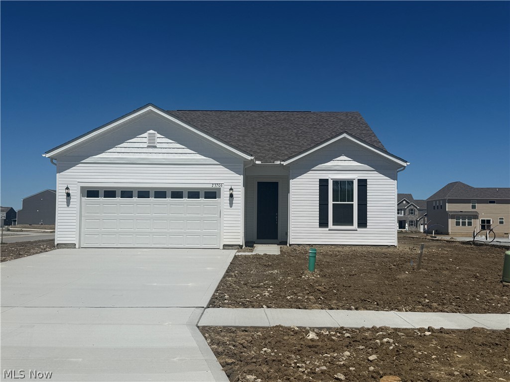 Enjoy low-maintenance living in this new construction, upgraded ranch home located in a low maintenance community that includes lawn care and snow removal. The home features 2 bedrooms, 2 full baths, and a versatile flex room perfect for an office or hobby space. Inside, you'll find upgraded flooring, quartz countertops, and upgraded cabinetry throughout. The owner’s suite offers a private bath with a walk-in shower. Relax outdoors on the covered back patio overlooking a spacious lot, perfect for enjoying the peaceful setting.