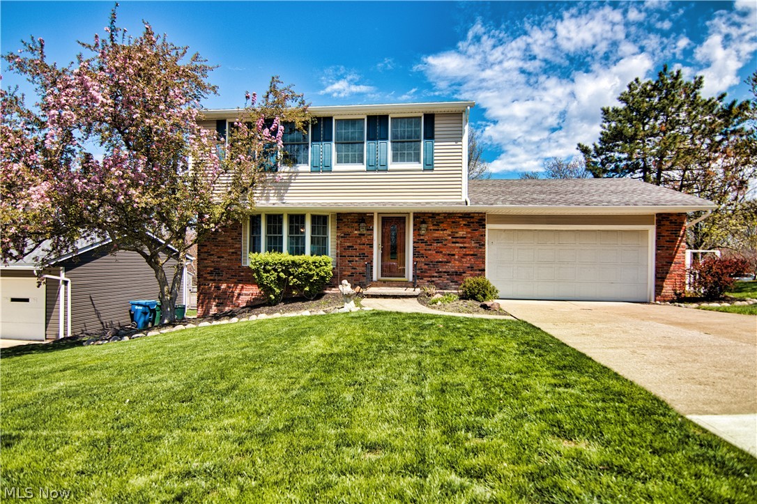 Pride of Ownership shows in this nicely maintained 3 bedroom 1-1/2 bath Colonial. As you walk in the front door you will be greeted by a large living room, foyer with a double closet and Anderson Bay Window. Open concept floor plan flows from living room, kitchen through to the family room. Granite countertops, new flooring and LED lighting, travertine stone with glass backsplash accents included in desk area as well. Stainless Steel appliances (all stay) completing the bright kitchen. Half bath off kitchen, features new vanity/sink, flooring and travertine stone and glass time walls highlight this room. The vaulted ceiling in the family room with fireplace, new flooring, modern cable rail keeps the open concept theme. Newer Pella slider and double hung, triple pane windows with built in blinds provide comfort and privacy. Continuing outside to your Backyard Oasis, Top Deck features a custom made fixed frame Ohio Awning providing an additional outdoor living space. Stairs will lead you down to second level Deck with heated 12 X 24 oval pool surrounded by 5ft privacy/security fence. The landscaping features a decorative fenced vegetable garden with raised beds. Brand new basement makeover with new flooring, LED lighting and baseboard comfort heating. this home is 1 of 2 in Vienna Woods development that features an extended basement under the family room providing 12 X 21 Bonus sq. feet. A 7 x 21 ft. storage area with built-in shelving is great for organization.