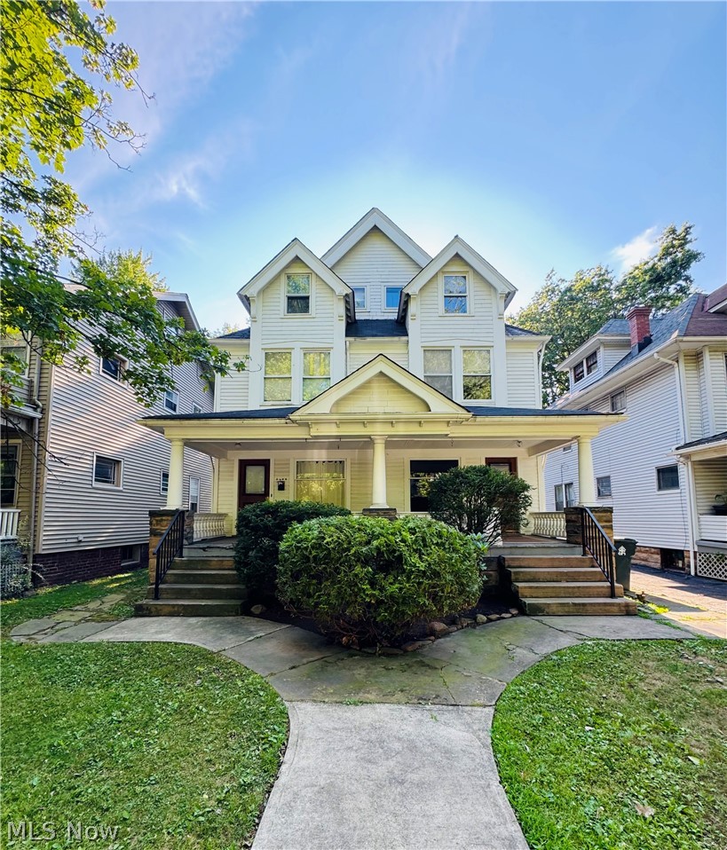 Location... Location... Location!!  Spacious and light-filled side-by-side duplex on highly sought-after street in Cleveland Heights, just minutes from the hospitals and Case Western Reserve University, with Case students generally paying $550-750 per bedroom depending on the size and amenities.  The main levels feature a living room with decorative fireplace, formal dining room with beautiful built-ins, and kitchen with plenty of windows.  Each second floor has 3 bedrooms, the smallest of which would be a great office, walk-in closet, 2nd floor laundry room, or second full bathroom.  The 3rd floors currently have 2 bedrooms, but this space could be transformed into a proper primary suite with its own full bathroom.  So, whether you wish to maximize the bedroom-count and keep the total 10 BEDROOMS, or wish to modernize the space to have a proper primary suite and 2nd floor laundry room, this property is FOR YOU!  Other special features include inviting front porch and spacious deck overlooking the private backyard, individual basements, hardwood floors, basement waterproofing (2022) and partial sewer line replacements (2023).  One side is currently vacant to accommodate showings and the option for owner-occupancy.  The other side is similar in finishes and lay-out, and is occupied by a long-term tenant on a month-to-month lease.  The property does not have a driveway or garage, but there is a city lot one block away.  With minor tweaks, this property could generate $48K in annual GRI.