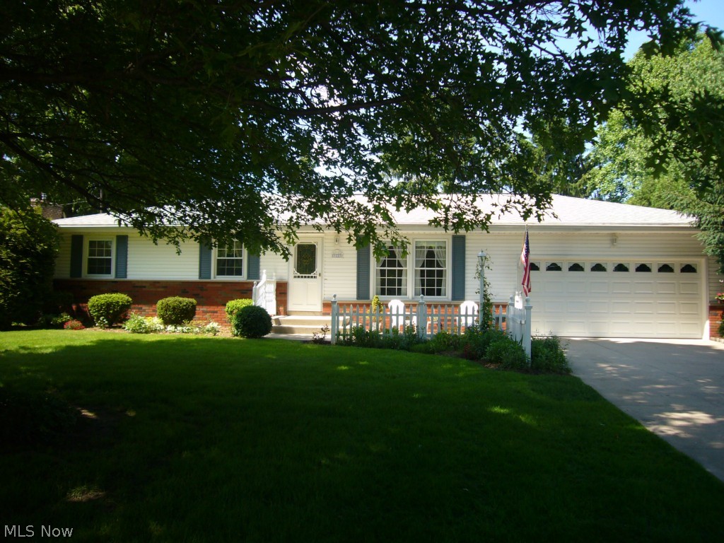 Very nice ranch in well-kept Brentwood Estates offers large master with own half bath and three (3) closets.   Easy to entertain as kitchen, dining and 1st floor comfortable family room are open.   Tall brick gas fireplace with built-ins.  All appliances remain including washer and dryer.  Solar and skylights are well placed.  Leaf guard 2001, central air 2007, roof and vinyl siding 2008, updated 100 amp electric.  Convenient city sewer and water.  Charming perennial landscaping, vinyl white picket fence and concrete sitting patio in front, wood deck from family room slider to private backyard is very peaceful.   Good storage in unfinished 11-block high basement.   Enjoyable home for any age family.  Convenient to shopping, highways, and all activities.  A pleasure to show this former model home.
