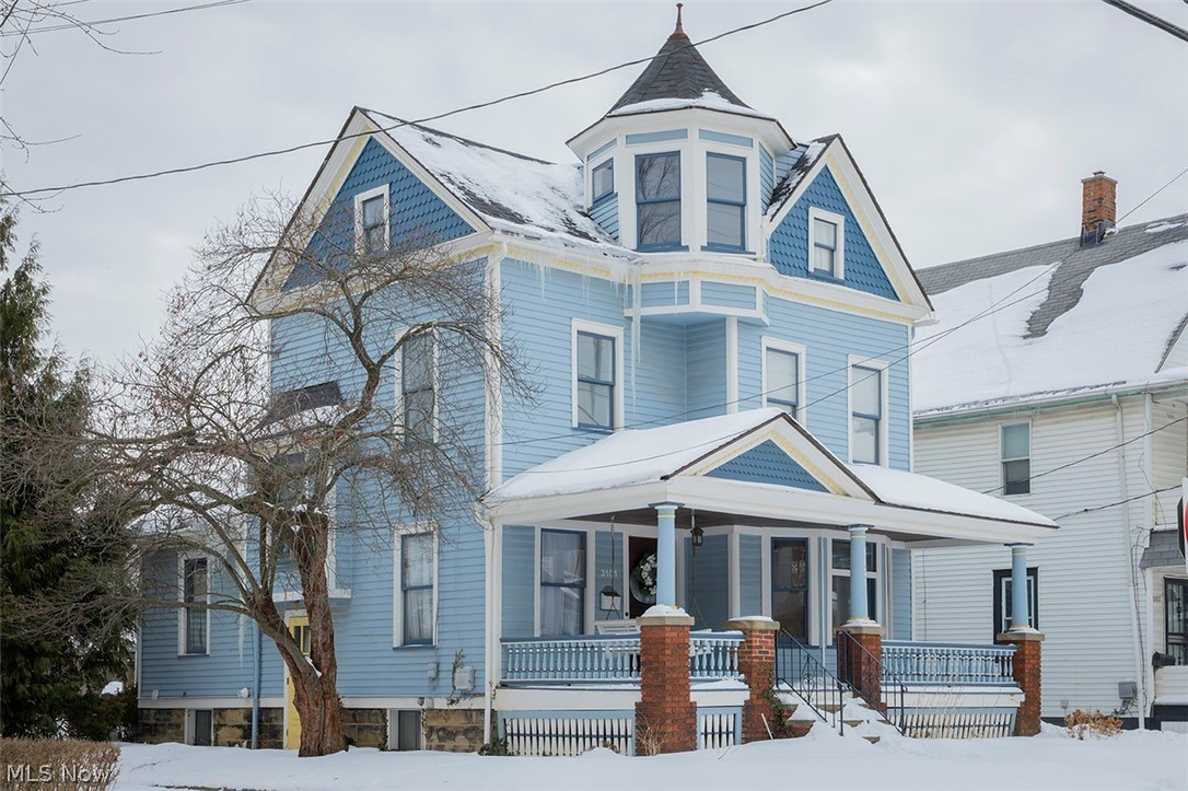 Beautiful Victorian home. Great curb appeal and move-in ready! This spacious home is filled with charm and character. Inviting entrance foyer leads to the large open living room with a gas fireplace. Natural woodwork and hardwood floors throughout. Leaded and beveled glass windows. First floor half bath. Plenty of natural light. Eat in kitchen with vaulted ceiling.  Open flex space on the second floor and a ceramic tiled bath. Third floor is a dreamy primary suite that offers vaulted ceilings, accented with a "watchtower" cupula. Newer deluxe master bath with hard surfaces, 2 separate sinks, a soaking tub, a wonderful walk-in shower and skylights. Roof is 8 years old. Updated wood windows befitting a vintage home. High efficiency furnace and central air. Foundation rebuilt in the 1980's.