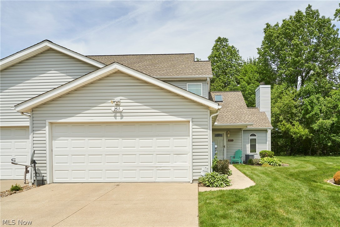 Welcome to this bright, inviting, and low-maintenance condo in the desirable Southwind Terrace Estates of Tallmadge! This well-maintained 3-bedroom, 2-bath home is a rare opportunity, offering spacious living, thoughtful updates, and a peaceful wooded setting. Step inside to an inviting foyer that opens into the expansive Great room, where soaring cathedral ceilings, abundant natural light, a skylight and a cozy propane fireplace create a warm and welcoming atmosphere. The open-concept design seamlessly connects the living, dining, and kitchen areas, making everyday living and entertaining effortless. Just off the dining area, you'll find a bright and cheerful sun porch—the perfect place to relax with your morning coffee or host family and friends. Step outside to the adjoining patio and enjoy the beautiful, private wooded backyard, offering a tranquil retreat rarely found in condo living. The kitchen features ample cabinet and countertop space, refaced cabinetry (2018), and modern appliances, providing both style and functionality. The main level also includes a full bath, a spacious bedroom currently used as a home office, and a conveniently located laundry room with direct access to the oversized two-car attached garage. Upstairs, the open-concept feel continues with two generously sized bedrooms. One features vaulted ceilings and double closets, while the second offers a large walk-in closet. A spacious Jack-and-Jill bathroom connects the two bedrooms, creating an ideal layout for family members or guests. Nestled in a quiet, peaceful setting yet just minutes from shopping, dining, parks, schools, and all the conveniences Tallmadge has to offer, this move-in-ready condo combines comfort, convenience, and low-maintenance living. Don't miss your chance to make this exceptional home your own! With only 44 condos total, every home is part of a free-standing two-unit structure on a cul-de-sac
