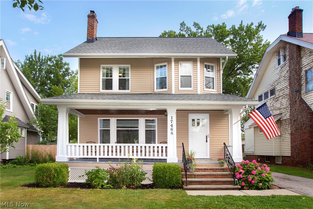 HONEY! STOP THE CAR!!!  at this Spectacular North - Western Lakewood Front Porch Colonial. Beautiful hardwood floors throughout. Updated kitchen with solid surface counters. 3 spacious bedrooms on 2nd floor plus fabulous teen suite on 3rd floor. Living room offers gas fireplace, too. All appliances included! Roof New tear-off (2021). Furnace (2017) and AC have been serviced annually.  H2O tank (2014), Stainless dishwasher (2016). Newer Vinyl windows throughout. Don't miss the spacious fully fenced back yard with patio.  Excellent location to all things Lakewood! Restaurants, shops, the lake and easy commute to downtown!