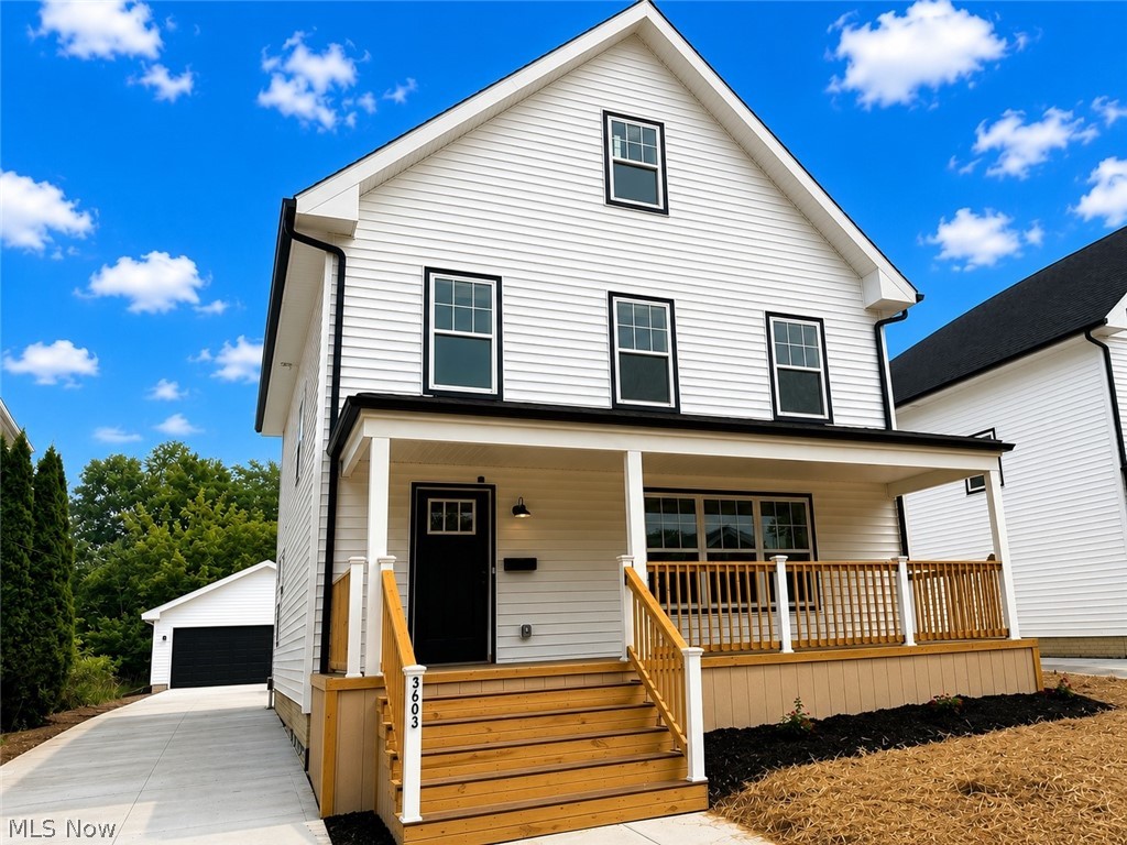 Gorgeous new construction with 10-year tax abatement for owner occupants in Shaker Heights! About 1700 sq ft of living area, plus a full, unfinished basement, great for storage or additional living area. Traditional colonial layout, but with an open floor plan first floor: eat-in gourmet kitchen open to the living and dining areas. First floor also includes powder room, mud room, first-floor laundry, and entry foyer. Upstairs are 3 spacious bedrooms and 2 full baths, including an en-suite off the primary bedroom. Other features include a huge front porch, detached 2-car garage, ceiling fans, high-efficiency HVAC. All conveniently-located near shopping, schools, restaurants, just minutes to Shaker Square, University Circle, Downtown Cleveland.