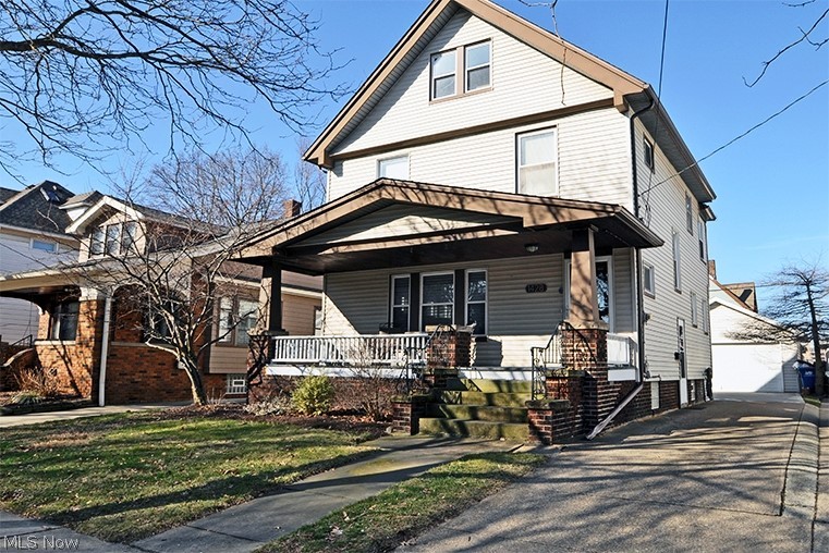 Great opportunity with this charming updated 2 bedroom Colonial style home situated in Western Lakewood! This home is a “pleasure to show” from the moment you walk on your relaxing front porch and through the front door! The gorgeous and spacious Living Room has refinished hardwood floors that look amazing! Abundant natural lighting throughout with many windows. Indoor entertaining will be a delight with the formal Dining Room with ornate ceiling and sliding doors to your backyard stamped concrete patio area! The Eat-in Kitchen is 16x12 with ceramic tile flooring and plenty of refinished oak cabinets and hardware (2014) and counter space. Kitchen appliances stay. The second floor offers a Master Bedroom with 11x5 Walk-in Closet! The other two bedrooms are generous size with carpeting and ceiling fans. The Full Bathroom looks great with ceramic title flooring. Third floor is unfinished attic area ideal for additional storage needs. The basement will provides a 17x14 foot Finished Recrea