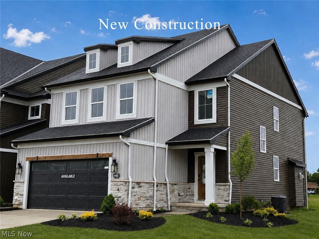 Newly completed and available for immediate move-in, this beautifully designed 2-story townhome offers the perfect blend of style, comfort, and convenience. Step inside the impressive two-story foyer and enjoy 9' ceilings and luxury vinyl plank flooring that flows throughout the entire 1st floor. The kitchen is thoughtfully appointed with a spacious 7.5' island, walk-in pantry, upgraded appliance package, full-height quartz backsplash, and ceiling-height soft-close cabinetry with hardware. Just off the kitchen, the dining area opens to an expanded 10' x 17' patio, creating a seamless space for indoor-outdoor living and entertaining. The great room serves as a welcoming gathering space with a fireplace featuring a tile surround and beveled mantel. A convenient powder room and laundry room with utility sink complete the 1st floor. Upstairs, the open staircase with wrought-iron railings leads to the expansive primary suite, highlighted by a tray ceiling, a sitting area, and a private bath. The owner's bath includes dual quartz vanities, a tiled shower, a private water closet, and an oversized 11.5' walk-in closet. Two additional bedrooms, each offering its own walk-in closet, share a full hall bath. Additional highlights include a full basement with 9' ceilings and rough-in plumbing for a full bath, perfect for future finishing, as well as a 2-car attached garage. Enjoy a low-maintenance lifestyle with lawn care and snow removal included. Set within a picturesque community featuring sidewalks, street lamps, a pond with a fountain, and a preserved conservation area, this home is ideally located just 25 minutes from both Cleveland and Akron with easy access to the Metroparks, Blossom Music Center, Valor Acres, local golf courses, and Michael Angelo's Winery. Photos are of actual home, but furniture is virtually staged.