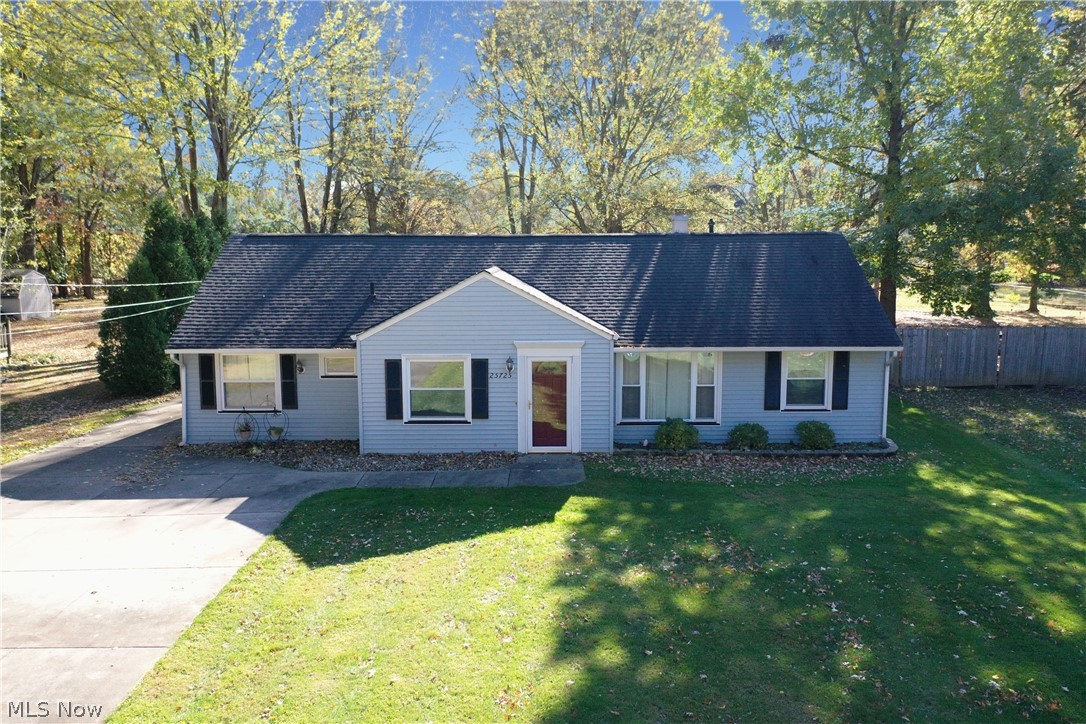 Fantastic one floor living in a great location! Located in-between I-90 & I-480, close to both Crocker Park and Great Northern Shopping Centers. This home sits on a large lot with plenty of space to spread out. As you enter, you'll enter into the large living room with a large picture window to let in plenty of natural light. Off the living room is the dining area and the updated kitchen with granite counters. Off the kitchen is the large utility room with plenty of storage and a half bath, and a media room that includes a partially raised floor, projector, and speakers. On the other side of the home is three large bedrooms and the full bath. On the back of the home is a large three season room. Outside is a large driveway with plenty of parking for guests, and an 2 1/2 car garage. All appliances stay!