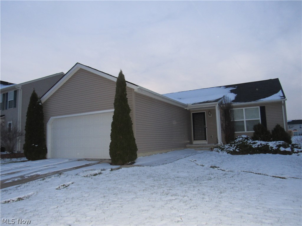 This fabulous three bedroom ranch home has beautiful views of the pond outside your patio door!  See the pride of ownership as you walk through the front door and enter the home. This home has vaulted living room ceilings throughout the first floor, which creates an expansive feel.  This continues into the eat in kitchen that boasts sparkling cabinets and counters. The kitchen also has tons of cabinets for storage and a peninsula that overlooks the eat in area, which is great for entertaining. The dining area with patio door overlooks the stamped concrete patio and the pond side lot. Three bedrooms and two full baths including a master suite w/ double closets and a private bath complete the first floor. The full basement is just awaiting your finishing touches and you could literally double the size of your (future) home with some refinishing. Don't miss out on this home! All you need to do is pack your stuff and move in!