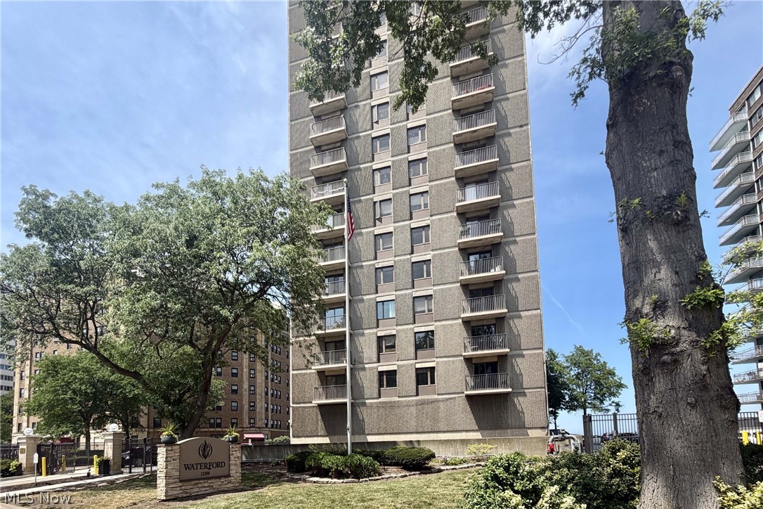 #1201 - Nicely remodeled two bedroom two bath 1370 s.f. southeast corner in wonderful Waterford originally built as a condominium! Experience serene Lake Erie views from your two balconies; one in the living room and one in the primary bedroom. Beautifully designed open floor plan with expansive room sizes. Laminate flooring throughout living room, dining room, kitchen, foyer, and hallway.The open kitchen features modern white cabinetry with neutral tile backsplash, along with side by side refrigerator, stove, dishwasher and microwave. The hall bathroom has been updated with newer beautiful cabinetry, fixtures, and lighting. Convenient in suite laundry located in a closet next to the hall bathroom. In addition, you control when you want heat/air with your own HVAC.. One underground heated garage space is included, along with a storage lockers (one small and one large) located on each floor. All utilities included except internet and cable. Amenities include the newly redesigned Great Hall on the entry level of the building so convenient for entertaining; also a dog run, and a newer observation deck overlooking Lake Erie. Additional amenities on the lower levels are an indoor pool (currently under construction) with adjacent hot tub, fitness center, sauna, billiards/party room, wine cellar, car wash. The Waterford is located in one of Lakewood's most desirable lakefront communities, just minutes to Edgewater Park, downtown Cleveland, and the best shopping and dining in the area. Schedule your private tour today!