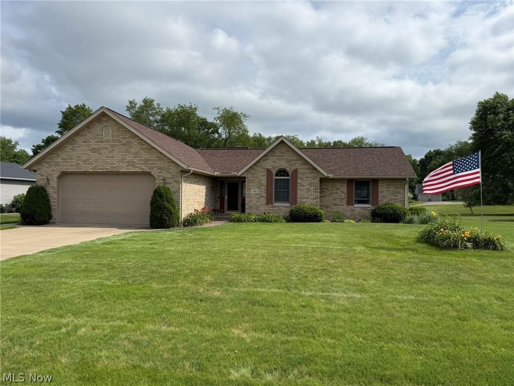 Quality built brick and vinyl ranch with 3-4 bedrooms and 3 full baths.  Cathedral ceilings in the living room with 2 skylights and a brick gas fireplace.  Oak kitchen with breakfast bar features Quartz counters. Cathedral ceilings and 2 skylights in the sun room with sliding glass doors to the deck.  20x18 Trex deck with support for hot tub that leads to a screened in gazebo with ceiling fan.  Main floor master suite includes a walk in closet and full bath with double sinks.   Main floor laundry with built in cabinetry, utility sink and includes the washer and dryer.  Finished lower level includes a rec room, game room, bedroom and full bath.  Anderson windows throughout.  2 car attached heated garage with natural stone floor and hot/cold water. 1 car detached garage and 8x8 storage shed. Updates include roof (2024), skylights (2024), gutters and downspouts (2024), all kitchen appliances (2018), central air (2022), interior freshly painted (Nov 2025). Inground sprinkler system. Wired for a generator.