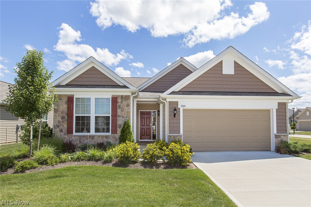 See this beautiful 2012 former Dearborn model with many upgrades. Over 2000 sq ft of living space with sun room and attached tandem 3 car garage. Still under Pulte's 10 year warranty. A great open floor plan with dark hardwood floors in foyer, great room and sun room. Crown molding and molding under chair rail in foyer. Kitchen features center island with breakfast bar, granite counters, stainless steel appliances, pantry. Dining area is adjacent to kitchen. Great room has a corner fireplace with decorative molding. Sun room has slider to patio. Master bath has ceramic floor with dual sink Corian vanity, walk-in shower, private lavatory and walk-in closet. Guest bedroom is located in front next to full bath with Corian vanity. Den has French door entry. Laundry room has brand new washer and dryer that stay and is the utility area for the furnace and hot water heater. Pioneer Ridge is a carefree lifestyle for 55 and better community. There is an indoor and outdoor pool, hot tub, state o