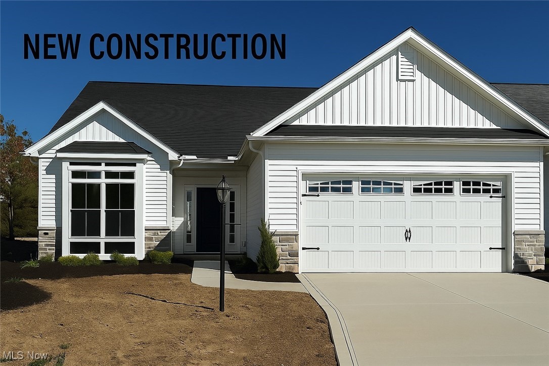 Ranch Slab-BRAND NEW 3 Bedroom, bonus room, Cluster Home is move-in-ready tpday! Recently named "Best Cluster Home Community Development" at the 2024 HBA Cleveland Choice Awards, we've built another of our most popular models, the Brighton Ranch which features 3 bedrooms, 2 full bath, a flex/office and spacious laundry room.  A covered front entry, 10' ceilings in the kitchen, great room and dinette, beautiful wainscoting in main hall with night lights! Luxury Vinyl flooring is upgraded in every room except carpeted bedrooms. Kitchen has extra height white shaker cabinets with soft close hinges on doors and drawers. Quartz tops, upgraded appliances including gas and electric range hook-up, electric range w under-cabinet microwave and dishwasher. LVP flooring in kitchen, dinette, hallway, pantry, foyer, laundry and LVT flooring in both baths! Owners bath features a 5' shower with corner seat. Fully landscaped lot after driveway and front walk are poured. Snag this home at the end of summer and say goodbye managing your lawn and snow removal on your own! "The Reserve" is the Cluster Home section of Pine Lakes, featuring Low maintenance living (lawn maintenance & snow removal) for only $145/month in addition to all of the amenities of Pine Lakes club house, walking trail, tennis courts, etc. for $225/year.