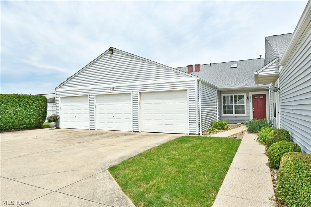 Cortland’s most desirable condo development has a new one for sale! Start spring off by exploring the spacious two-bedroom layout of this wonderful, move-in-ready residence. Tucked away from the main concourse for extra privacy, this two-story home is looking to excite with features like a attached and secure garage space, a stone trimmed courtyard and a serene back patio, set steps from the dining room. Make your way inside to reveal a spacious living room as tall ceilings rise to find the second-floor loft overlook. Carpeted flooring runs underfoot while a gas fireplace awaits near a large serving window, peering into the kitchen. Down the main hall, hidden laundry and utilities pare off while the robust kitchen yields a wraparound layout with plenty of counter space. Hardwood style flooring runs into the rearward formal dining room, providing additional lounge space before finding the sliding glass doors and patio access. Completing the first floor, a pass-through full bath allows private master suite access. The master bedroom itself also provides ample walk-through closet space. Up the carpeted staircase, a prominent loft makes for an easy upper family room. A second full bath joins an additional bedroom with its lovely corner skylight.
