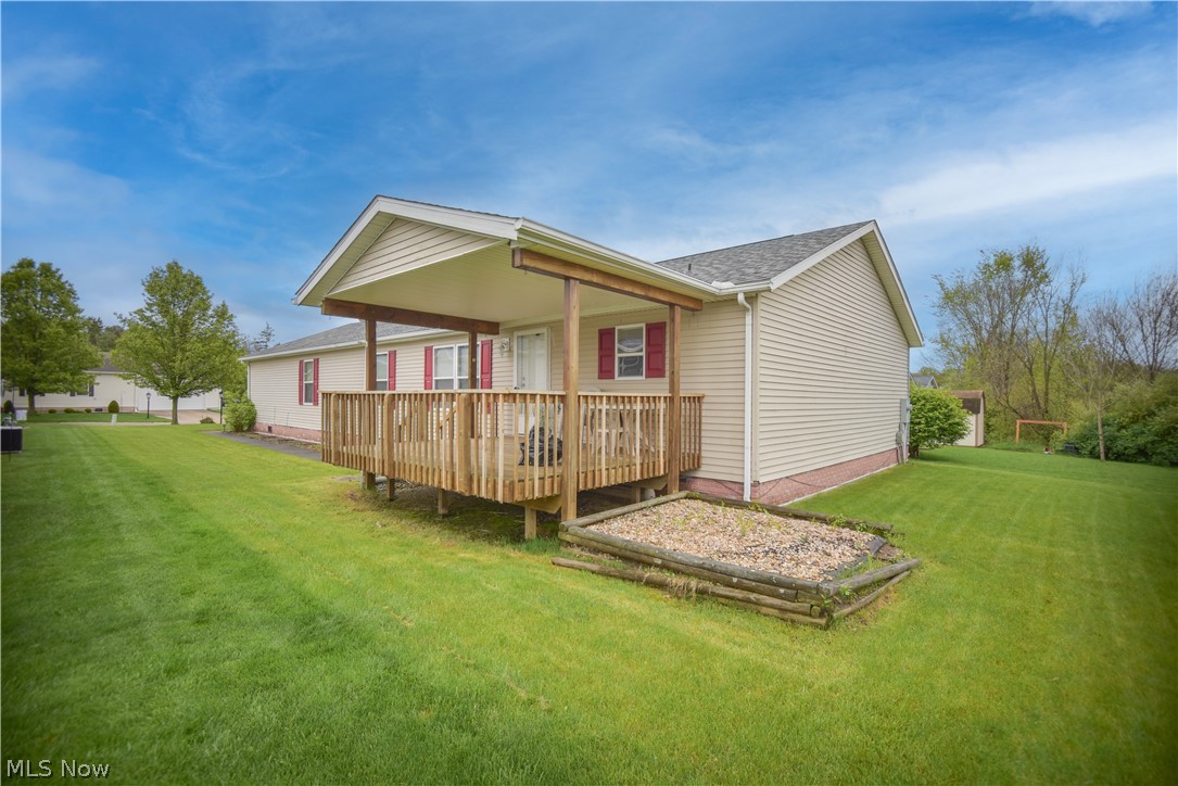 RARE opportunity in the Lakeside Terrace community! This spacious ranch offers 2000+ square feet of living space and, even more uniquely, 3 bedrooms and 3 full baths—a combination that is hard to find in this neighborhood. A beautiful 18x12 covered front deck overlooking the pond sets the tone—perfect for relaxing or entertaining—and serves as the welcoming entry into the home. Step inside to a spacious living room that flows seamlessly into the dining area and eat-in kitchen, creating an open and inviting layout. The kitchen is well-appointed with ample cabinet and counter space, a center island with seating, updated stainless steel appliances that stay, and a pantry. Just beyond, the cozy family room features a stone fireplace with mantle—ideal for gathering. The primary suite is generously sized and includes a versatile sitting area, perfect for a home office or reading nook. The private en-suite bath offers a soaking tub, walk-in shower, and convenient access to the walk-in closet from both the bedroom and bathroom. On the opposite side of the home, bedroom two features its own private full bath, while a third bedroom and additional full guest bath provide flexibility for family or guests. Completing the home is a convenient laundry/mud room with access to the attached 2-car garage. Enjoy community amenities including a clubhouse and recreation center, with optional access to a heated pool for just $5. Recent updates include a new furnace, central air, and roof—making this home truly move-in ready. Don’t miss your chance!