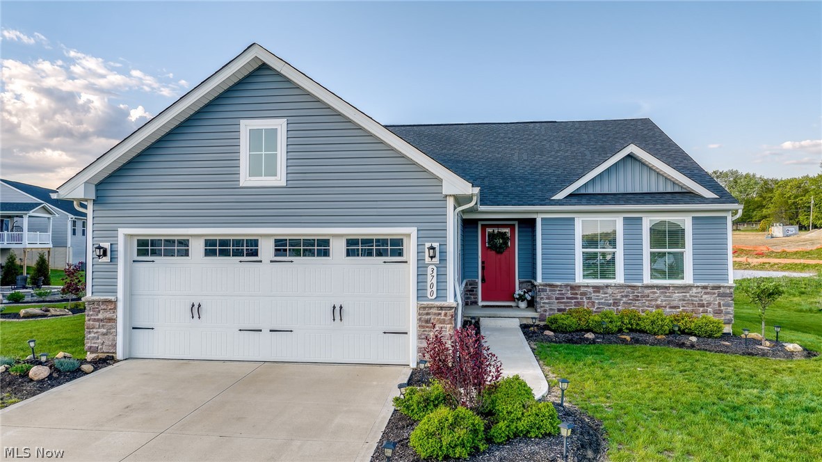 Welcome to this beautifully built 2023 ranch, nestled in a charming neighborhood and offering the ease of one-floor living! Designed with comfort and convenience in mind, this home features a bright, open floor plan perfect for both everyday living and entertaining.

The spacious layout includes three bedrooms and two full baths, along with a first-floor laundry for added ease. The kitchen flows seamlessly into the living and dining areas, creating an inviting space filled with natural light.

Step outside to enjoy your patio with a view to the pond. There is a pool that is private for this community and how nice would it be to enjoy right in time for summer!!! There is also landscaping provided so you don't have to mow or mulch, that is all part of your low monthly dues.. plus never shovel snow!! 

The full basement offers endless potential, already plumbed for an additional bathroom and ready to be finished to suit your needs—whether it’s extra living space, a home gym, or entertainment area.

Move-in ready and thoughtfully designed, this home combines modern living with a warm neighborhood feel. Don’t miss this opportunity!