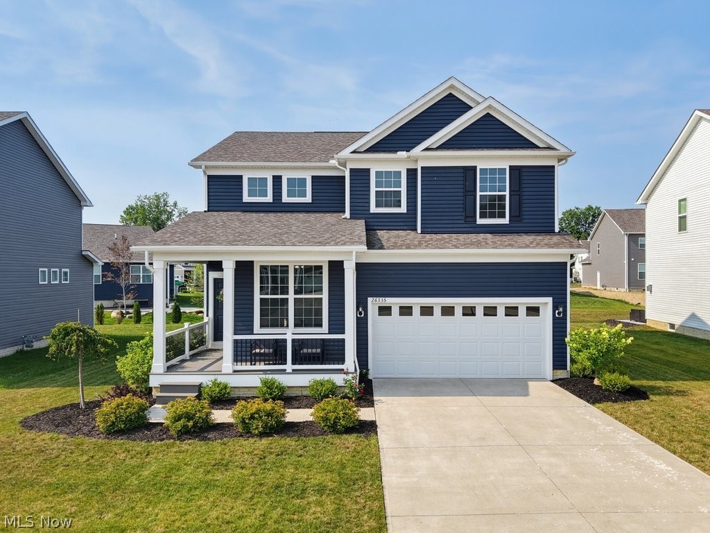 Welcome to Preserve of Olmsted, where modern design, quality construction, and everyday convenience come together in this beautifully maintained 2022 Boardwalk model by Pulte Homes. Offering 5 bedrooms, 3 full baths, and nearly 2,850 square feet of thoughtfully designed living space in the highly desirable Olmsted Falls School District, this home delivers the flexibility, storage, and finishes today's buyers are looking for. The open-concept main level features luxury vinyl plank flooring throughout, a spacious great room with a cozy corner fireplace, and an impressive kitchen with granite countertops, stainless steel appliances, a large center island with seating, and an oversized walk-in pantry. A main-level bedroom and adjacent full bath create the option for true first-floor living while also providing an ideal guest suite, private home office, or multigenerational living space. Upstairs, you'll find four additional bedrooms, a versatile loft perfect for a second living area, playroom, or workspace, convenient second-floor laundry, and abundant storage with multiple walk-in closets. The spacious owner's suite includes a large walk-in closet, dual vanities with quartz countertops, and a private en-suite bath. The full basement includes a rough-in for a future bathroom and offers excellent potential for additional finished living space, a home gym, media room, or recreation area. Outside, enjoy relaxing mornings on the covered front porch or evenings on the composite rear deck overlooking the backyard. Conveniently located about 15 minutes from Cleveland Hopkins International Airport, near Great Northern Mall, shopping, restaurants, and everyday conveniences, with easy access to I-480 and downtown Cleveland. With contemporary finishes, flexible living spaces, generous storage, thoughtful upgrades, and the added peace of mind of a transferable 10-year Pulte structural warranty, this home offers the benefits of newer construction without the wait.